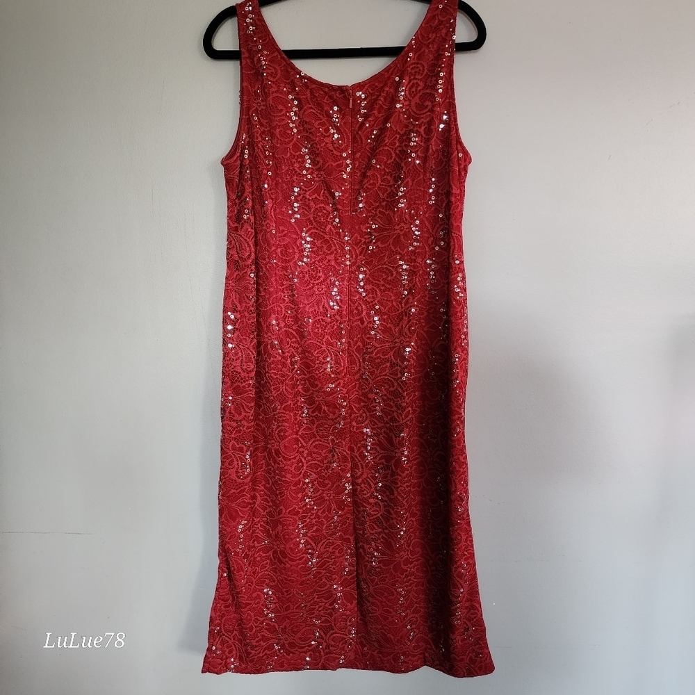Roaman's Elegant Red Lace Sequin Women's Matching Duster & Dress Set 18W - Picture 10 of 15